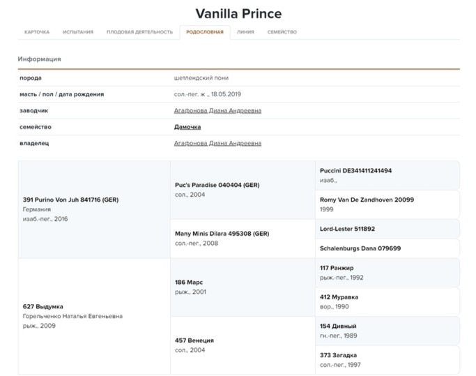 Карточка пони Vanilla Prince в информационно-поисковой системе КОНИ-3